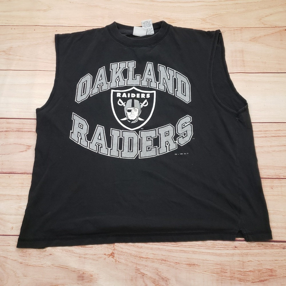 Vintage Oakland Raiders Shirt Mens Large Black Muscle The Edge NFL Sleeveless 97
